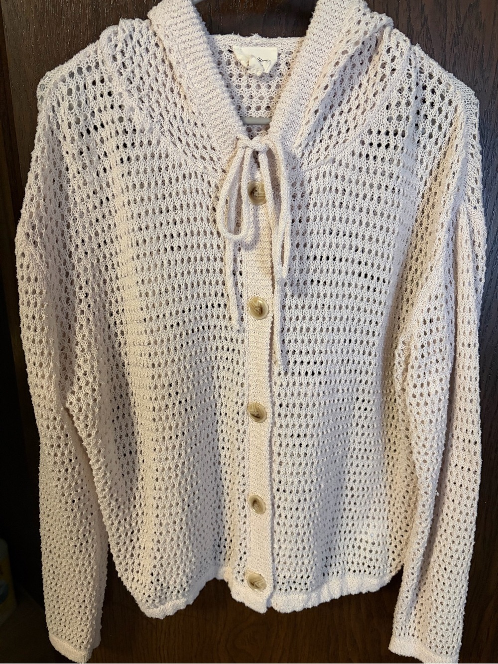 1.4.3. Story by Line Up Cream Crochet Button-Front Cardigan with Tie Neck